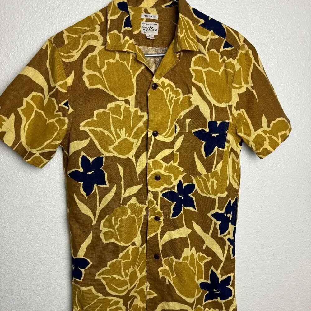 HEMP & Cotton Mustard Yellow RESORT Hawaiian Shirt Size XS Like NEW